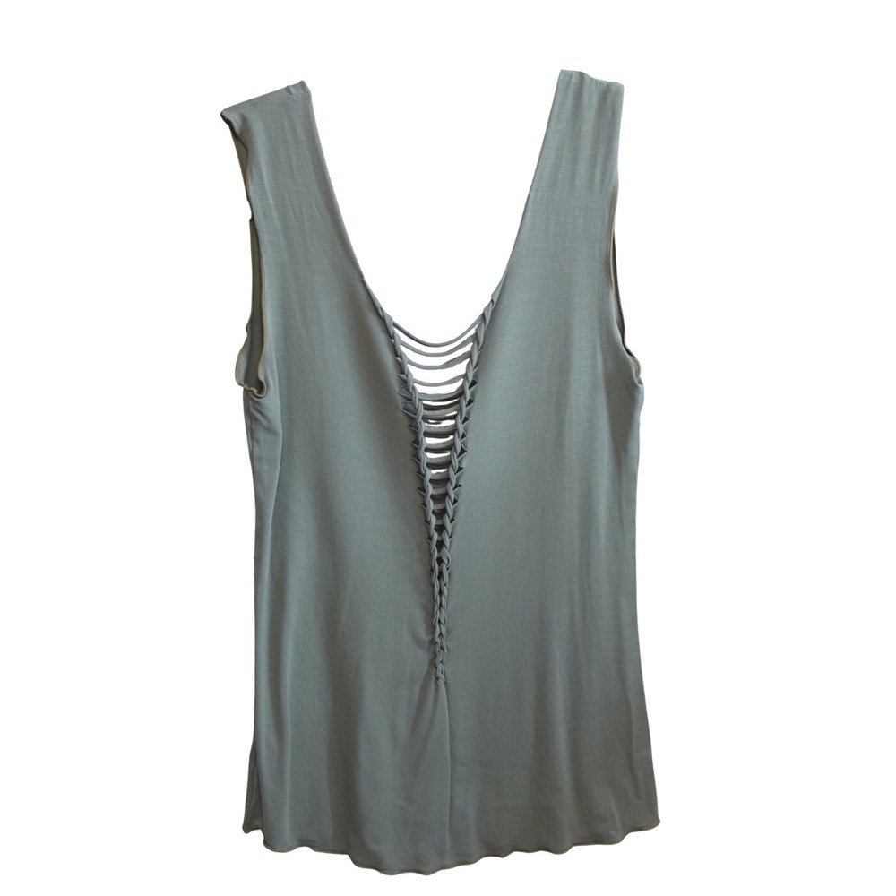 Y2K Sage Green Macrame Braided Cut Out Plunge Tank Top‎ M Earthy Soft Girl Fairy